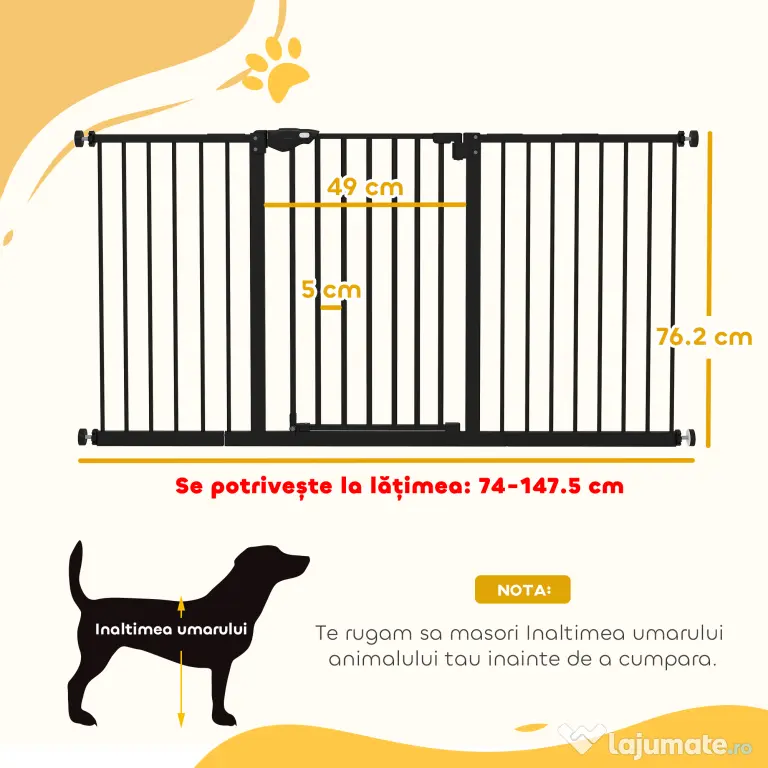 Gard extensibil PawHut din fier pentru animale, negru | Aosom Romania