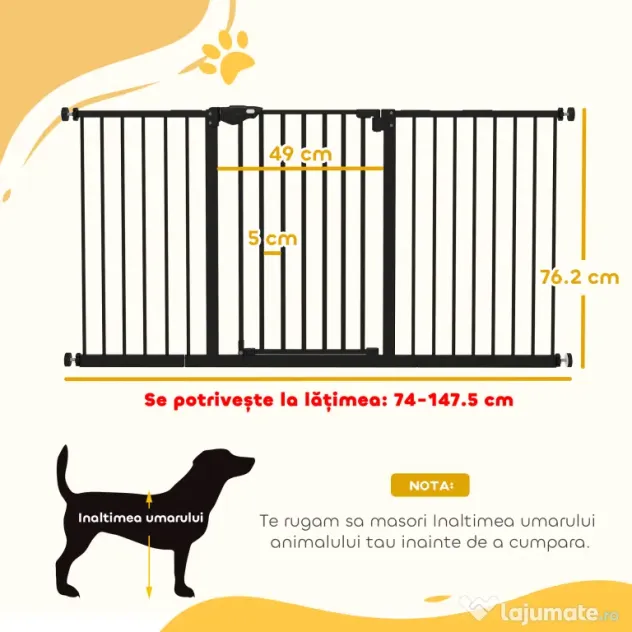 Gard extensibil PawHut din fier pentru animale, negru | Aosom Romania