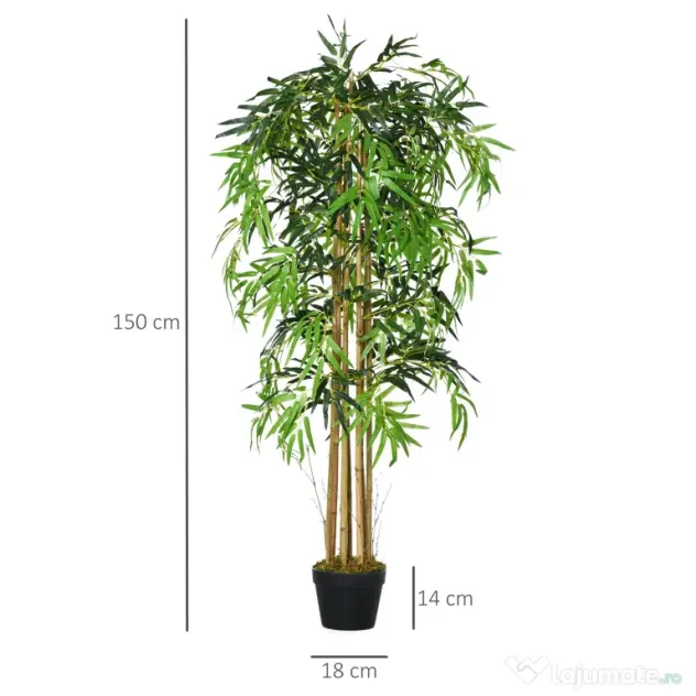 Outsunny Bambus Artificial Inaltime 150cm cu Ghiveci, Planta Artificiala Decor cu Efect Realist pentruCasa, Gradina, Birou, Verde | Aosom Romania