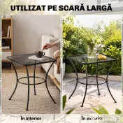 Outsunny Măsuță de Grădină Pătrată din Oțel cu Blat Perforat, 45x45x50 cm, Negru