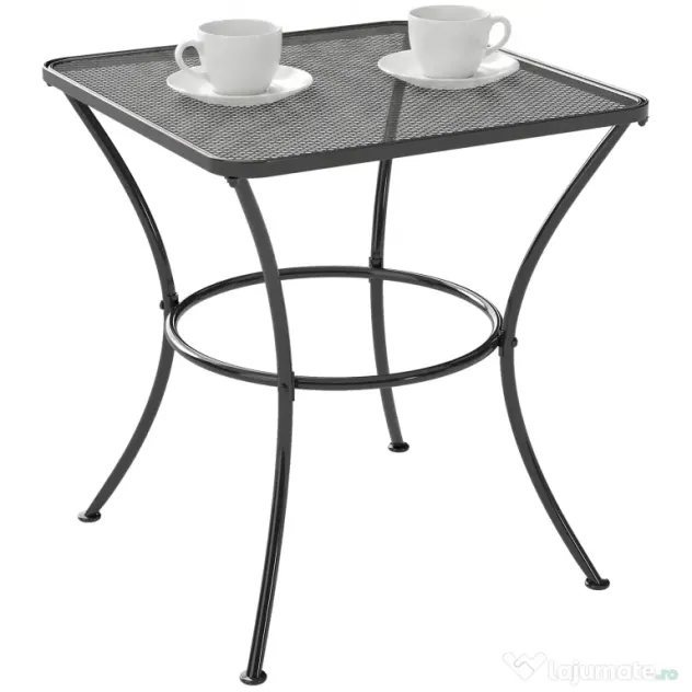 Outsunny Masuta pentru Gradina din Otel cu Blat Perforat, Masuta Patrata pentru Exterior 45x45x50 cm, Negru | AOSOM RO