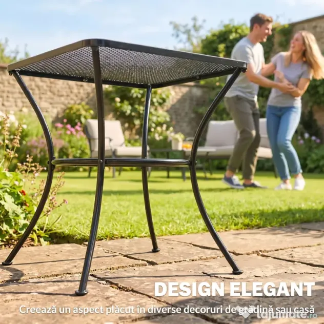 Outsunny Masuta pentru Gradina din Otel cu Blat Perforat, Masuta Patrata pentru Exterior 45x45x50 cm, Negru | AOSOM RO