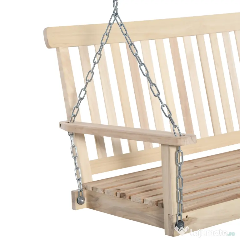 Outsunny Leagăn Suspendat din Lemn pentru 2 Persoane, Design Natural, Ideal pentru Grădină sau Terasă, 119x65x61 cm | Aosom Romania