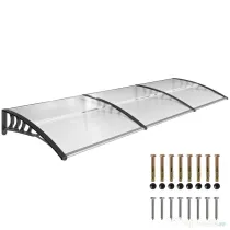 Outsunny Copertina pentru exterior, curbata cu suruburi si buloane incluse, copertina din policarbonat, PP si aluminiu, 295x90x23.5cm