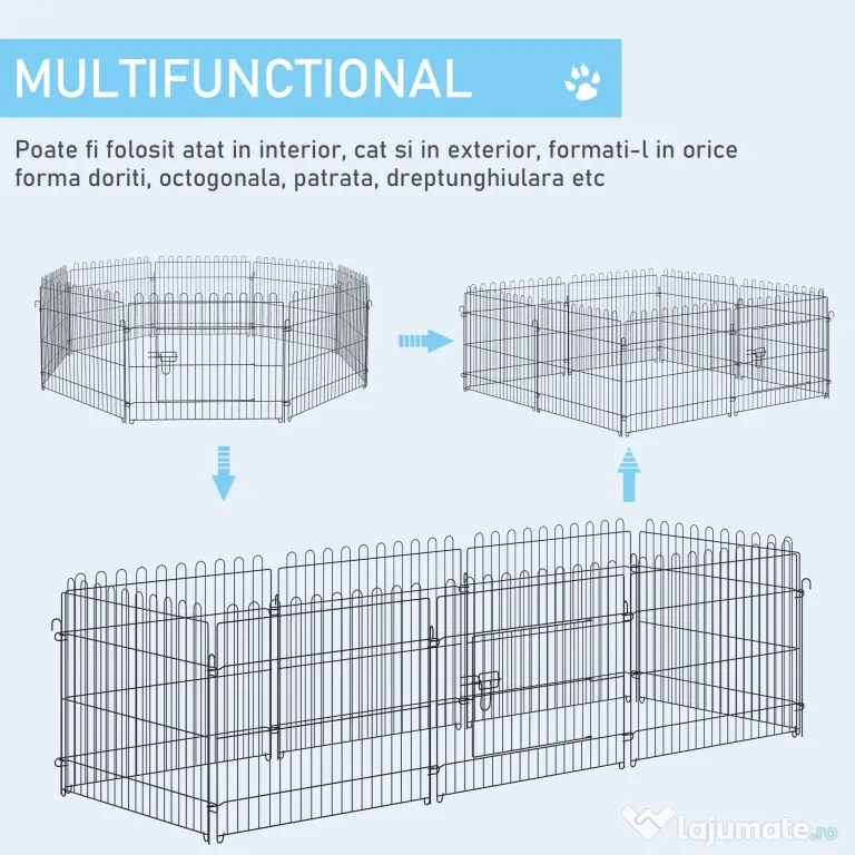 PawHut Țarc pentru Animale Mici, Cușcă Modulară din Oțel pentru Câini, Pisici, Pui, 158x61 cm, Negru | Aosom Romania