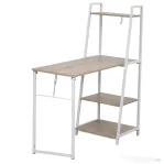 HOMCOM Birou Biblioteca 4 Rafturi Blat Mare Pliabil Lemn Metal Alb Stejar
