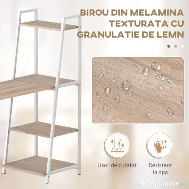 HOMCOM Birou cu Bibliotecă Integrată 3 Rafturi și Blat Pliabil Design Modern din Lemn și Metal pentru Acasă și Birou | Aosom Romania
