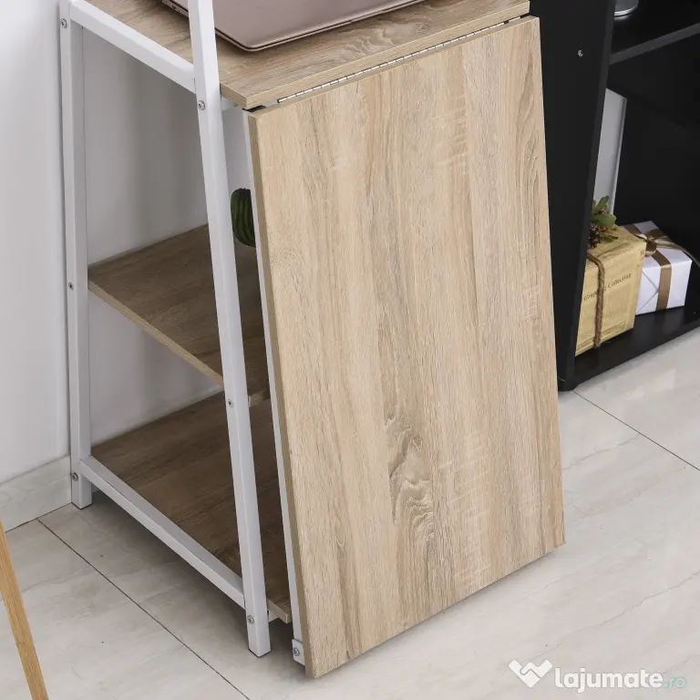 HOMCOM Birou cu Bibliotecă Integrată 3 Rafturi și Blat Pliabil Design Modern din Lemn și Metal pentru Acasă și Birou | Aosom Romania