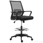 Vinsetto Scaun de Birou Reglabil din Material Textil cu Plasă și Brațe, cu Suport pentru Picioare, 64x59x104-124 cm, Negru