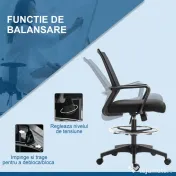 Vinsetto Scaun de Birou Reglabil pe Înălțime cu Suport pentru Picioare, Negru | Aosom Romania