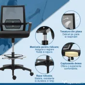 Vinsetto Scaun de Birou Reglabil pe Înălțime cu Suport pentru Picioare, Negru | Aosom Romania