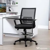 Vinsetto Scaun de Birou Reglabil pe Înălțime cu Suport pentru Picioare, Negru | Aosom Romania