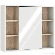 HOMCOM Dulap cu Oglinda din MDF si PAL, Dulap de Baie cu 3 Rafturi Laterale si Raft Interior Reglabil, 60x14.5x49.4 cm, Alb si Lemn Natur | Aosom RO