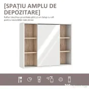 HOMCOM Dulap cu Oglinda din MDF si PAL, Dulap de Baie cu 3 Rafturi Laterale si Raft Interior Reglabil, 60x14.5x49.4 cm, Alb si Lemn Natur | Aosom RO