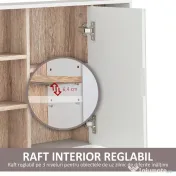 HOMCOM Dulap cu Oglinda din MDF si PAL, Dulap de Baie cu 3 Rafturi Laterale si Raft Interior Reglabil, 60x14.5x49.4 cm, Alb si Lemn Natur | Aosom RO