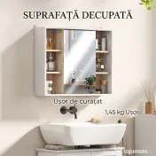 HOMCOM Dulap cu Oglinda din MDF si PAL, Dulap de Baie cu 3 Rafturi Laterale si Raft Interior Reglabil, 60x14.5x49.4 cm, Alb si Lemn Natur | Aosom RO
