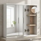 HOMCOM Dulap cu Oglinda din MDF si PAL, Dulap de Baie cu 3 Rafturi Laterale si Raft Interior Reglabil, 60x14.5x49.4 cm, Alb si Lemn Natur | Aosom RO