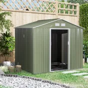 Outsunny Magazie Spațioasă pentru Grădină cu Uși Glisante și Ventilație, Structură din Oțel Durabil, 277x195x192 cm, Verde | Aosom Romania 