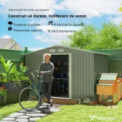 Outsunny Magazie Spațioasă pentru Grădină cu Uși Glisante și Ventilație, Structură din Oțel Durabil, 277x195x192 cm, Verde | Aosom Romania 