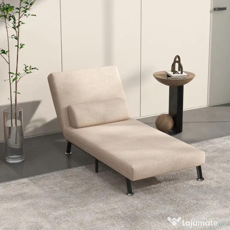 Fotoliu pat extensibil HOMCOM O Persoana cu Saltea si Perna Captusita, Cadru din Metal, Bej | Aosom Romania