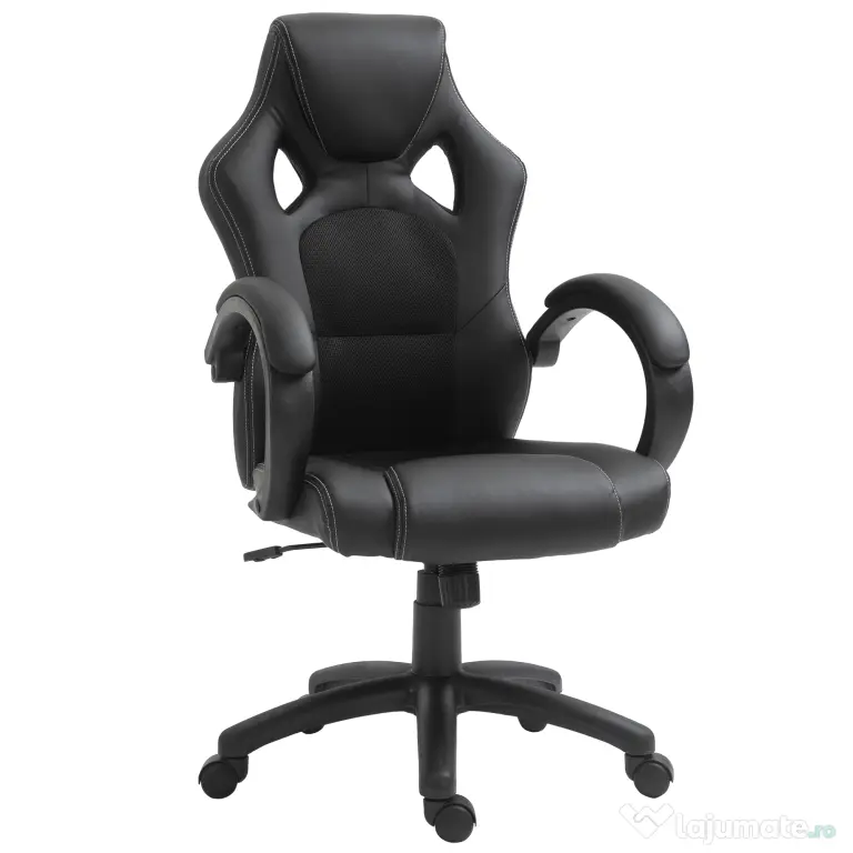 HOMCOM Scaun pentru birou, cu roti rotative la 360°, scaun gaming, inaltimea reglabila, Negru | Aosom Romania
