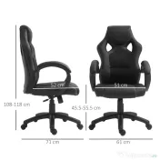 HOMCOM Scaun pentru birou, cu roti rotative la 360°, scaun gaming, inaltimea reglabila, Negru | Aosom Romania 
