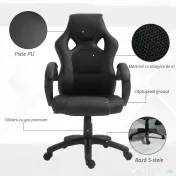 HOMCOM Scaun pentru birou, cu roti rotative la 360°, scaun gaming, inaltimea reglabila, Negru | Aosom Romania 