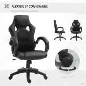 HOMCOM Scaun pentru birou, cu roti rotative la 360°, scaun gaming, inaltimea reglabila, Negru | Aosom Romania 