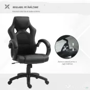 HOMCOM Scaun pentru birou, cu roti rotative la 360°, scaun gaming, inaltimea reglabila, Negru | Aosom Romania 