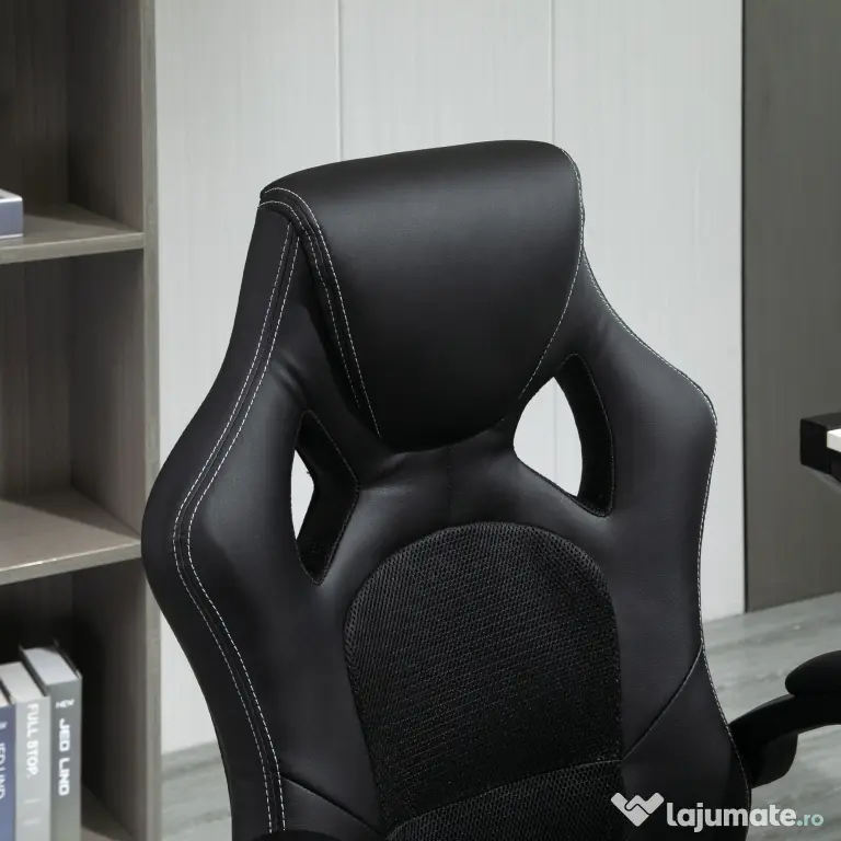 HOMCOM Scaun pentru birou, cu roti rotative la 360°, scaun gaming, inaltimea reglabila, Negru | Aosom Romania