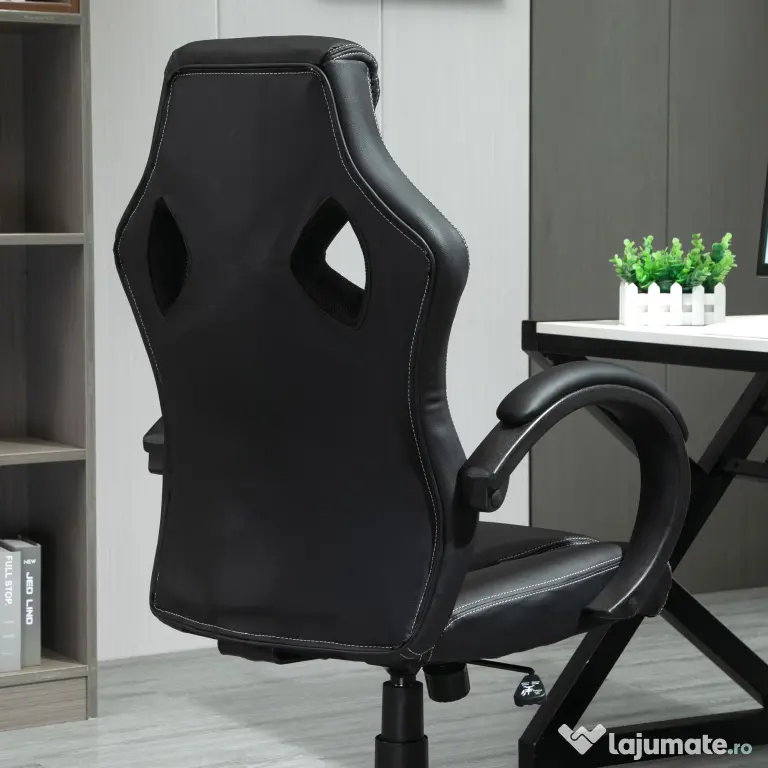 HOMCOM Scaun pentru birou, cu roti rotative la 360°, scaun gaming, inaltimea reglabila, Negru | Aosom Romania