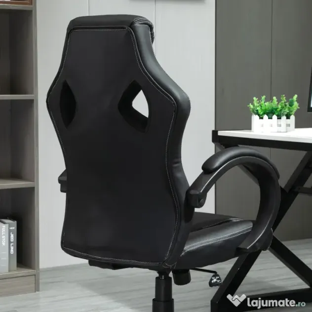 HOMCOM Scaun pentru birou, cu roti rotative la 360°, scaun gaming, inaltimea reglabila, Negru | Aosom Romania