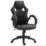 HOMCOM Scaun pentru birou,cu roti rotative la 360°, scaun gaming, inaltimea reglabila, Negru