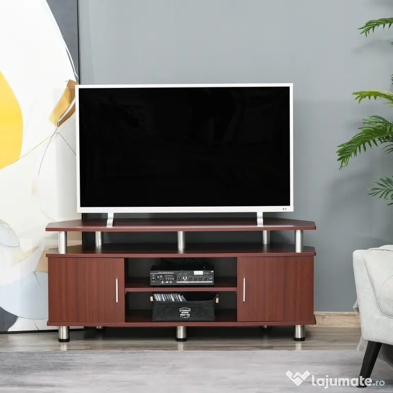 Mobilier pentru TV HOMCOM, 2 rafturi, 120x39.5x52cm, maro | Aosom Romania