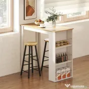 HOMCOM Masă de bar cu 3 rafturi și bare de protecție, din oțel și PAL, 112x57x106 cm, alb