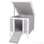 PawHut Adapost mic, din lemn, pentru iepuri, casuta pentru porcusori de Guineea, gri 46x39x30 cm