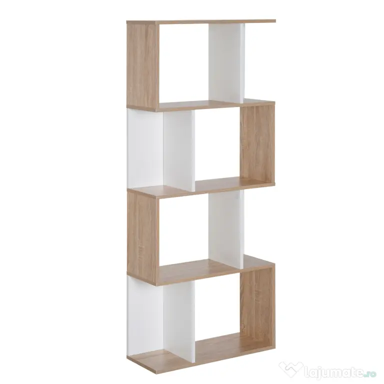 HOMCOM Librarie de Design Modern 4 rafturi Lemn Natural si Alb, 60x24x148cm