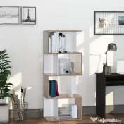 HOMCOM Librarie de Design Modern 4 rafturi Lemn Natural si Alb, 60x24x148cm 