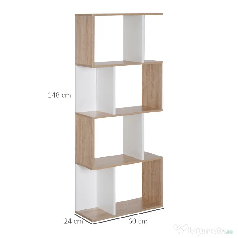 HOMCOM Librarie de Design Modern 4 rafturi Lemn Natural si Alb, 60x24x148cm