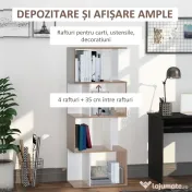 HOMCOM Librarie de Design Modern 4 rafturi Lemn Natural si Alb, 60x24x148cm 