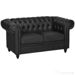 HOMCOM Canapea cu 2 Locuri Stil Chesterfield, PU, Lemn Masiv, 160 x 84 x 80 cm, Negru