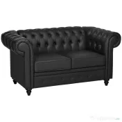 HOMCOM Canapea cu 2 Locuri Stil Chesterfield, PU, Lemn Masiv, 160 x 84 x 80 cm, Negru 