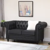 HOMCOM Canapea cu 2 Locuri Stil Chesterfield, PU, Lemn Masiv, 160 x 84 x 80 cm, Negru 
