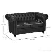 HOMCOM Canapea cu 2 Locuri Stil Chesterfield, PU, Lemn Masiv, 160 x 84 x 80 cm, Negru 