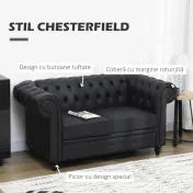 HOMCOM Canapea cu 2 Locuri Stil Chesterfield, PU, Lemn Masiv, 160 x 84 x 80 cm, Negru 