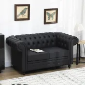 HOMCOM Canapea cu 2 Locuri Stil Chesterfield, PU, Lemn Masiv, 160 x 84 x 80 cm, Negru 