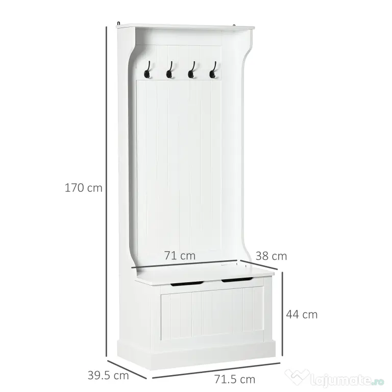 HOMCOM cuier haine, dulap inclus, 71,5x39,5x170cm, alb | AOSOM RO