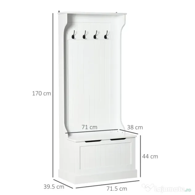 HOMCOM cuier haine, dulap inclus, 71,5x39,5x170cm, alb | AOSOM RO