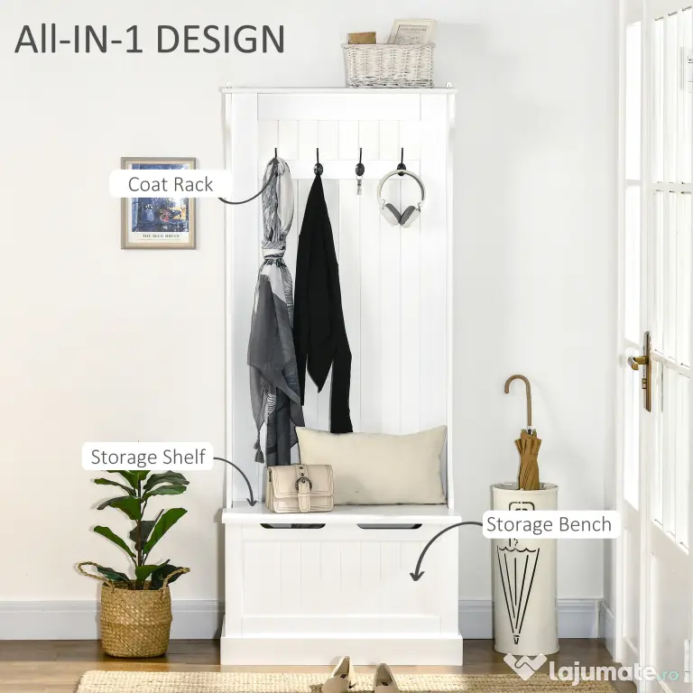 HOMCOM cuier haine, dulap inclus, 71,5x39,5x170cm, alb | AOSOM RO