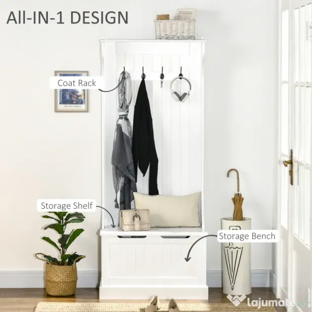 HOMCOM cuier haine, dulap inclus, 71,5x39,5x170cm, alb | AOSOM RO